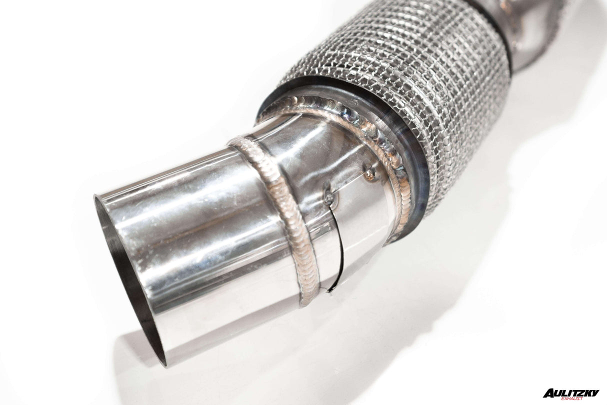 Aulitzky Exhaust | ECE Downpipe 3,54" (90mm) mit Sport-Kat | passend für BMW M140i/M240i inkl. xDrive nonOPF (F20/F21/F22) 340PS B58