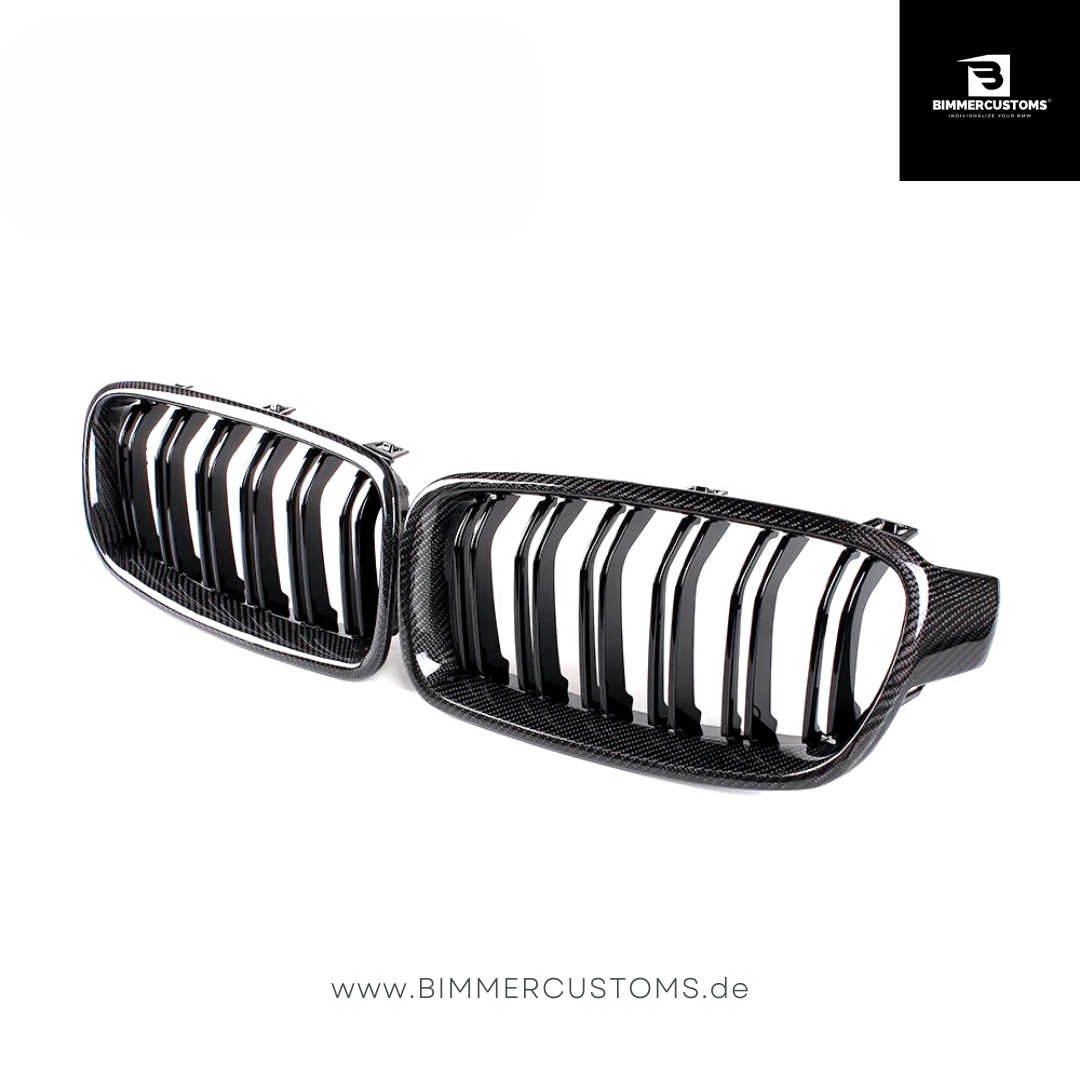 BIMMERCUSTOMS CARBON NIEREN DOPPELSTEG FRONTGRILL PASSEND FÜR BMW 3er F30 F31