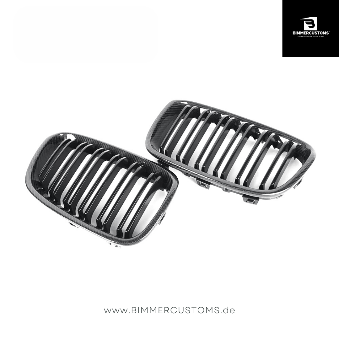 BIMMERCUSTOMS CARBON NIEREN DOPPELSTEG FRONTGRILL PASSEND FÜR BMW 1er F20 LCI