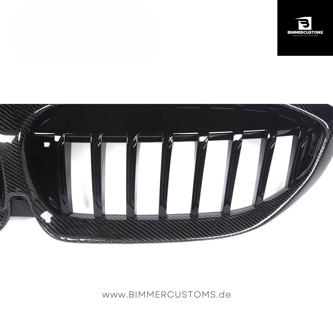 BIMMERCUSTOMS CARBON NIEREN DOPPELSTEG FRONTGRILL PASSEND FÜR BMW 3er G20 G21