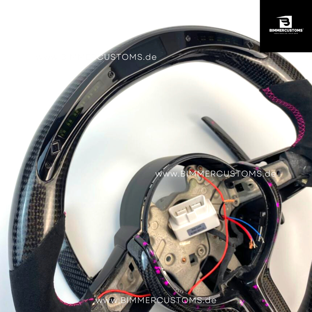 ALCANTARA CARBON LENKRAD MIT RACE DISPLAY PURPLE FLAKES PASSEND FÜR BMW M2 F87 M3 F80 M4 F82 F83 F20 F21 F22 F23 F30 F31 F32 F33 F36 Competition