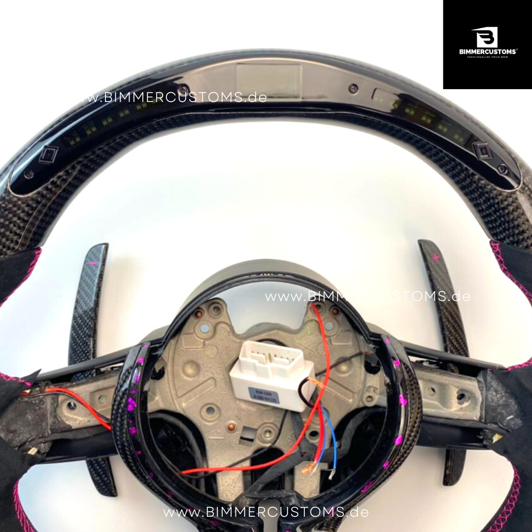 ALCANTARA CARBON LENKRAD MIT RACE DISPLAY PURPLE FLAKES PASSEND FÜR BMW M2 F87 M3 F80 M4 F82 F83 F20 F21 F22 F23 F30 F31 F32 F33 F36 Competition