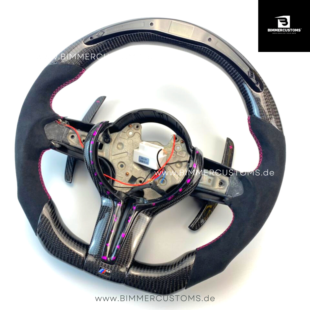 ALCANTARA CARBON LENKRAD MIT RACE DISPLAY PURPLE FLAKES PASSEND FÜR BMW M2 F87 M3 F80 M4 F82 F83 F20 F21 F22 F23 F30 F31 F32 F33 F36 Competition