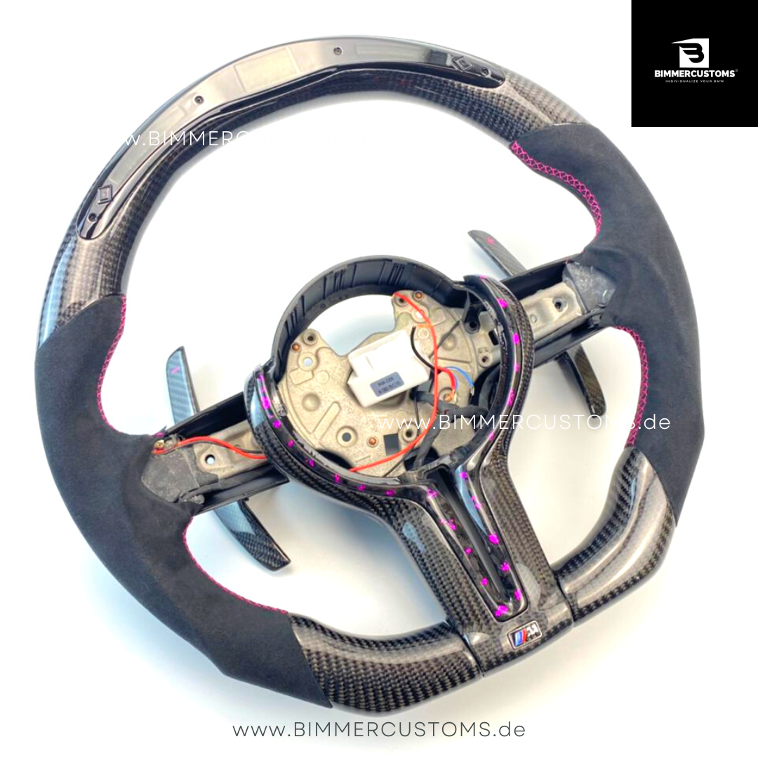 ALCANTARA CARBON LENKRAD MIT RACE DISPLAY PURPLE FLAKES PASSEND FÜR BMW M2 F87 M3 F80 M4 F82 F83 F20 F21 F22 F23 F30 F31 F32 F33 F36 Competition