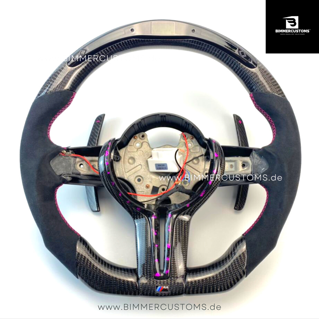ALCANTARA CARBON LENKRAD MIT RACE DISPLAY PURPLE FLAKES PASSEND FÜR BMW M2 F87 M3 F80 M4 F82 F83 F20 F21 F22 F23 F30 F31 F32 F33 F36 Competition
